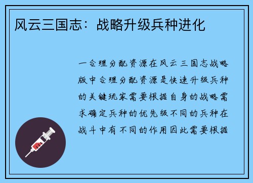 风云三国志：战略升级兵种进化